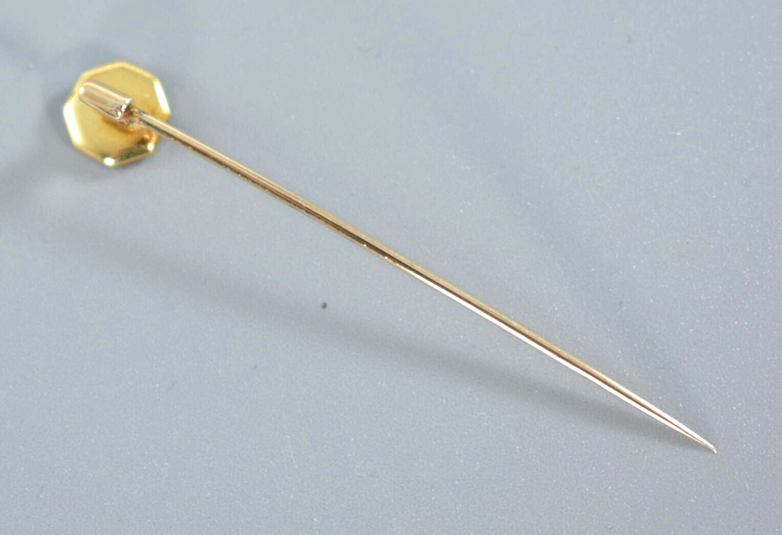 ANTIQUE ART DECO OCTAGONAL ONYX and DIAMOND GOLD STICK PIN c1920