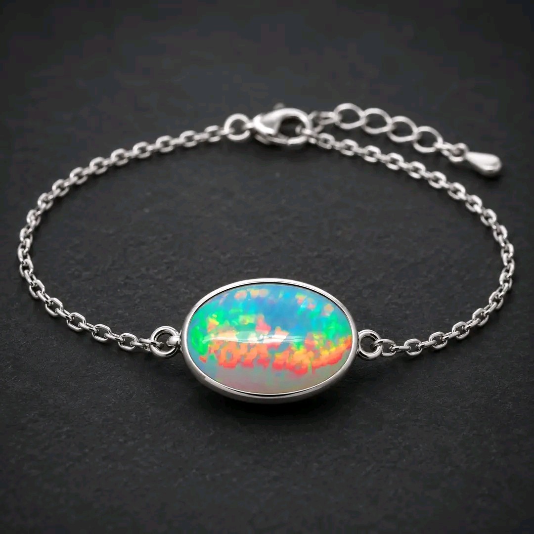 AAA+ Ethiopian Opal Bracelet Fire 22×15 Mm Opal Silver Bracelet
