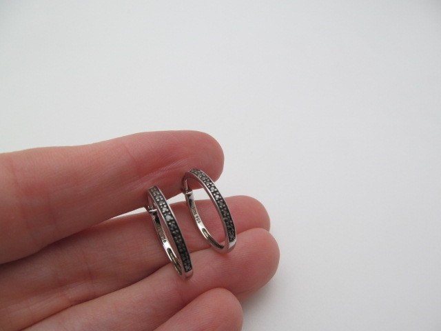 925 Sterling Silver Oxidized Black Micro Bead 2.25mm Wide Hoop Earrings .75 In