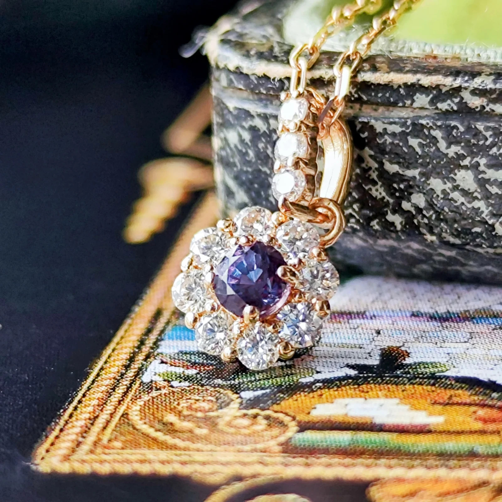 Natural Alexandrite Diamond 18K Yellow Gold Necklace 【Made in Japan】