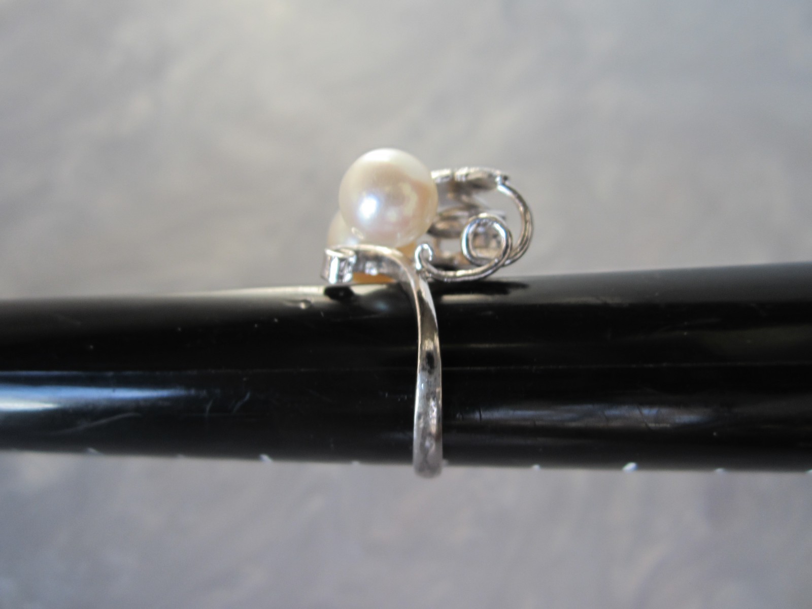 VINTAGE ORIGINAL MIKIMOTO AKOYA PEARL DIAMOND CUT SOLID STERLING SILVER RING