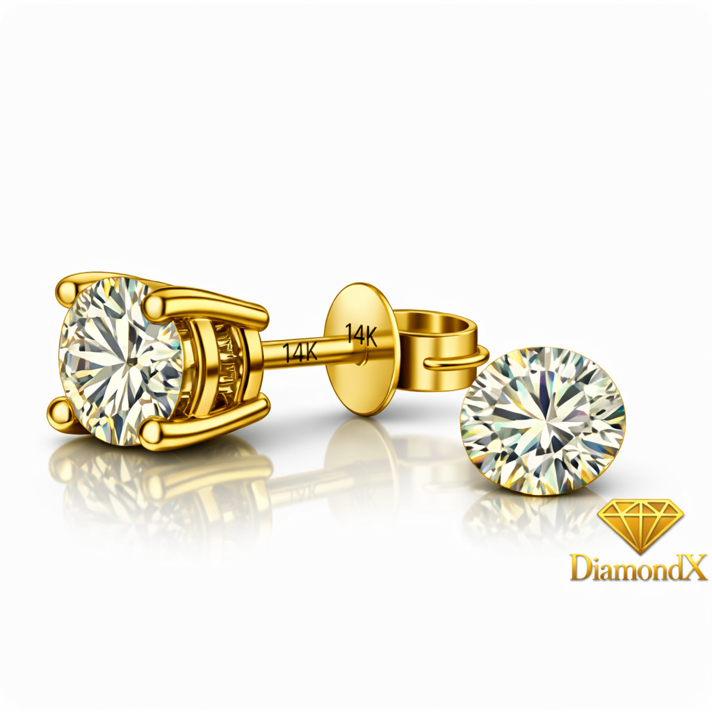 14k Solid Yellow Gold Genuine Diamond SI2-SI3 G-H Friction Back Studs – DiamondX