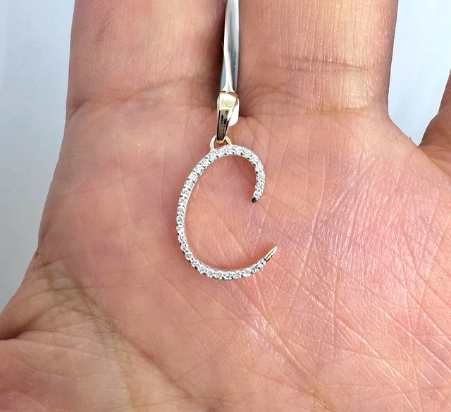 2Ct Round Lab Created Diamond Initial C Letter Pendant 14K Yellow Gold Plated