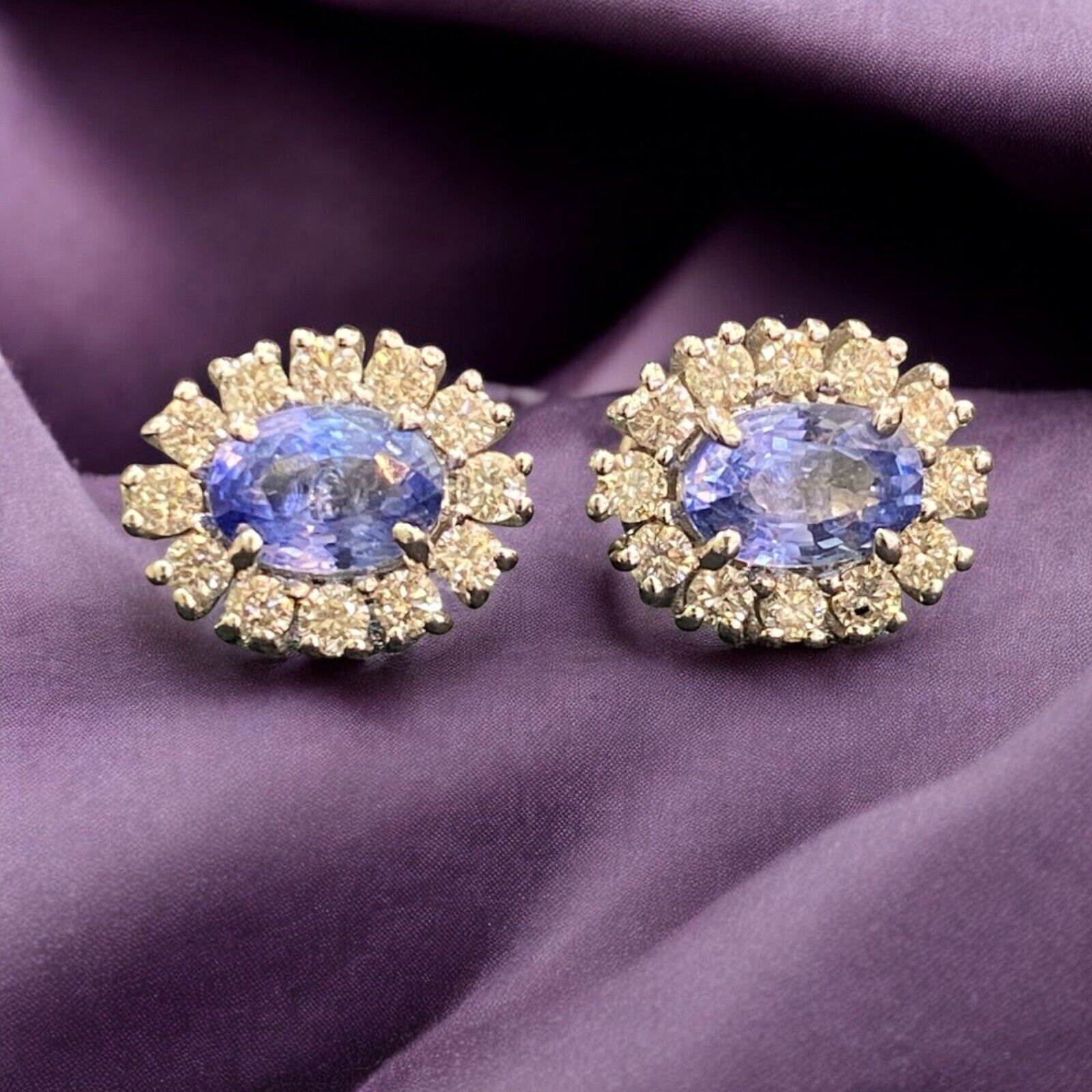 1.85 Cts Round Brilliant Cut Diamond Blue Sapphire Stud Earrings 14K White Gold