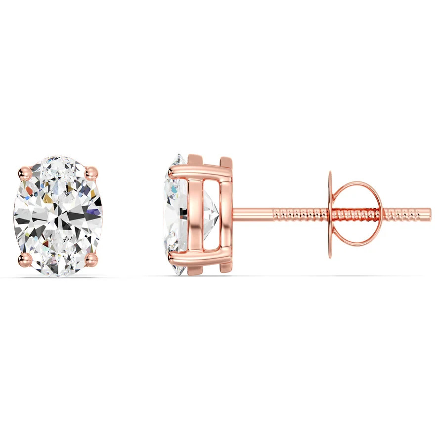 CVD Oval Diamond Earrings 3 Carat IGI Lab Created E F / VVS 14k Rose Gold Studs