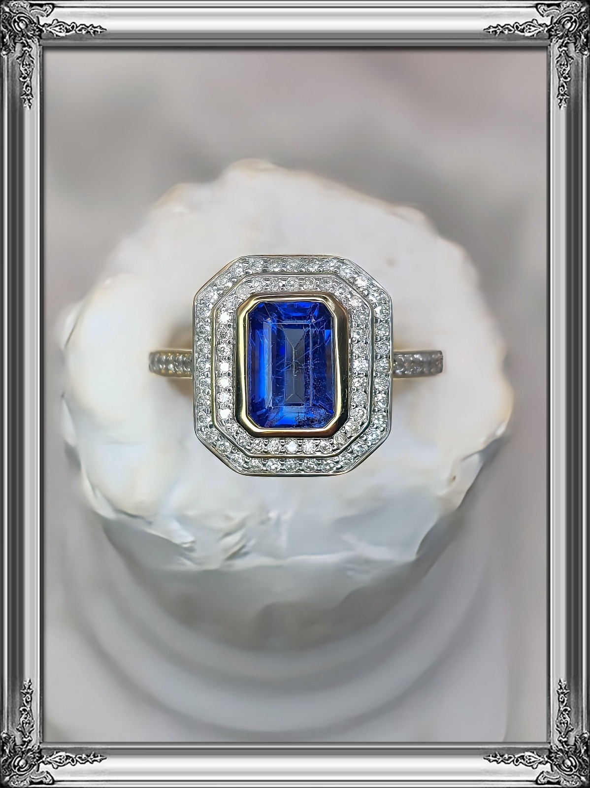 Natural Vivid Blue Tanzanite & Diamond Double Halo Ring 14ct Gold & Insurance…