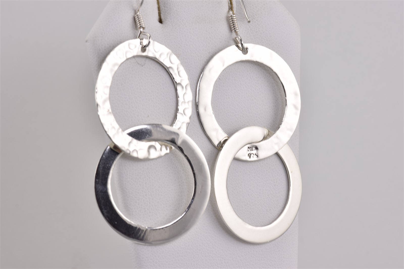 Sterling Silver 49mm x 30mm Textured Double Circle Ring 925 Hook Earrings Mex