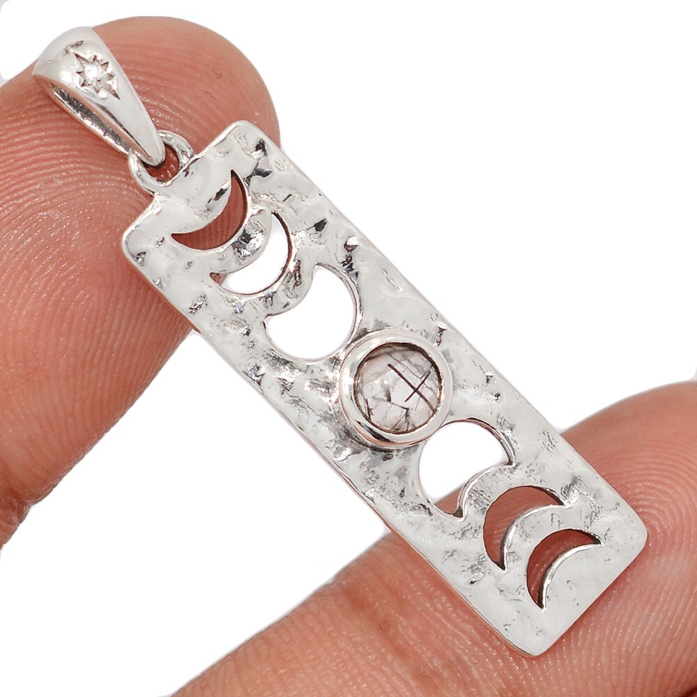 Phases Of Moon – Tourmalated Quartz – Sri Lanka 925 Silver Pendants CP73407