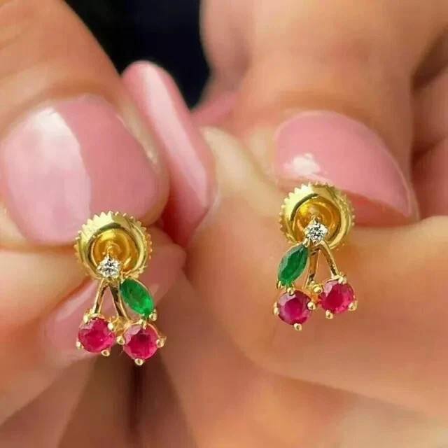 Lab Created 2Ct Round Cut Pink Ruby Chery Stud Earrings 14K Yellow Gold Plated