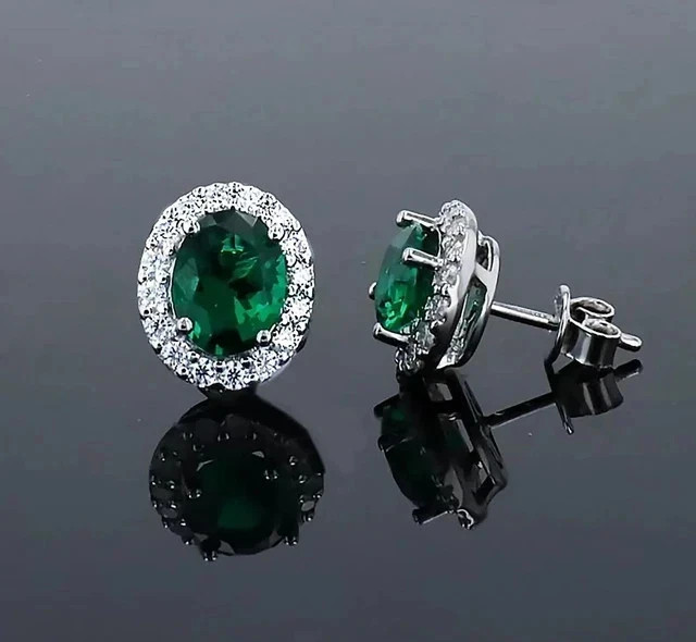 3Ct Oval Lab Created Emerald Solitaire Stud Earrings 14K White Gold Plated