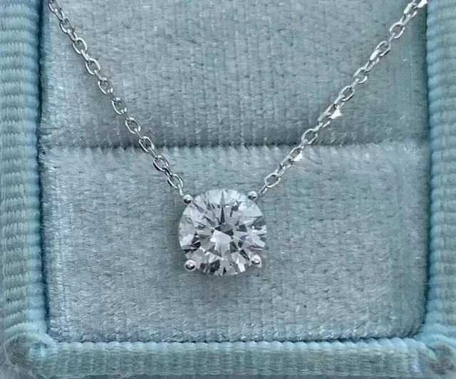 2Ct Round Lab Created Diamond Solitaire Pendant 14K White Gold Plated 18″ Chain