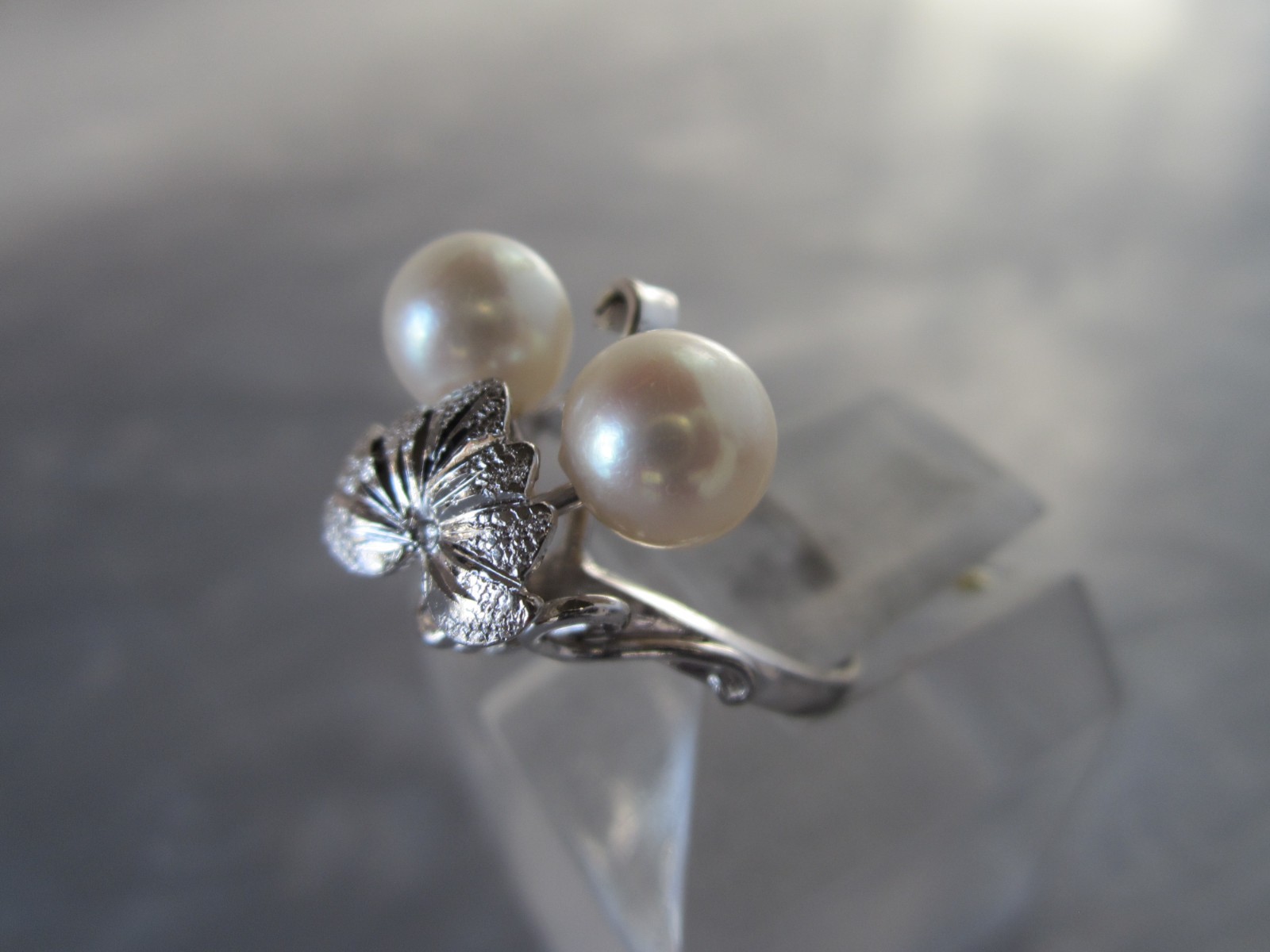 VINTAGE ORIGINAL MIKIMOTO AKOYA PEARL DIAMOND CUT SOLID STERLING SILVER RING