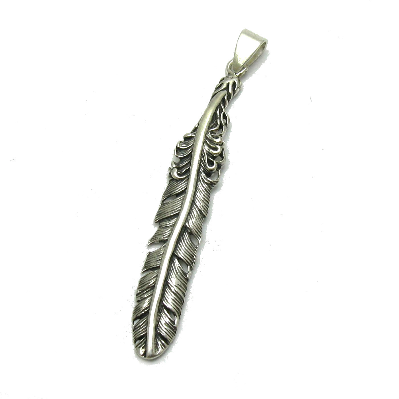 Long Stylish Genuine Sterling Silver Pendant Stamped Solid 925 Feather Handmade