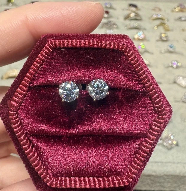 Solid Round Cut Smoky Moissanite Push Back Earrings 925 Sterling Silver