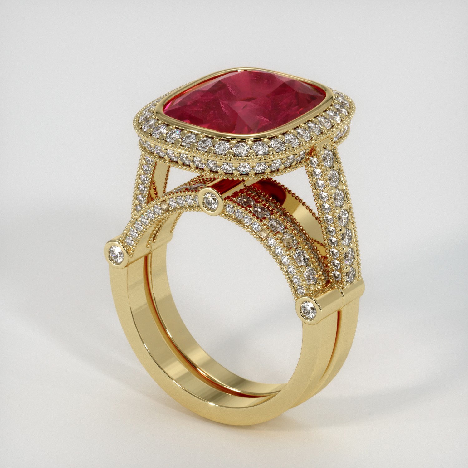 Tanzania Cushion Red Ruby 18K Yellow Gold Ring 10.35CT