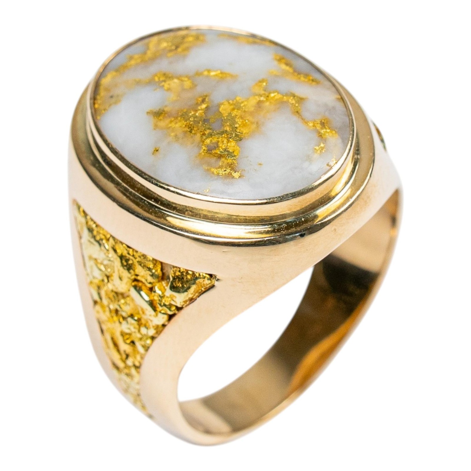 Estate Oval Gold Quartz «Orocal» Genuine 14K Gold Casting Statement Nugget Ring