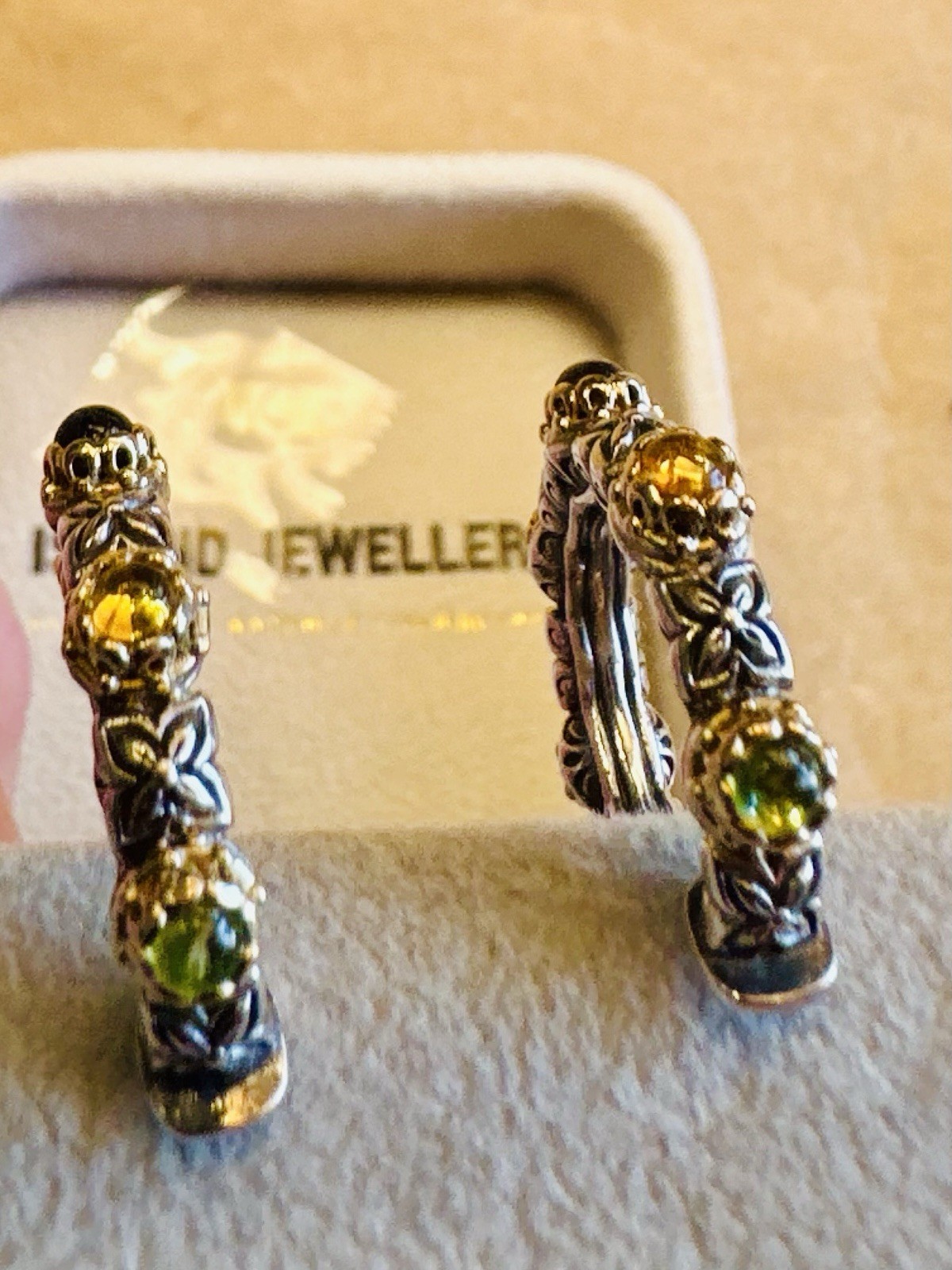Konstantino 925 Sterling Silver Multicolor Tourmaline Hoop Earrings Omega Back