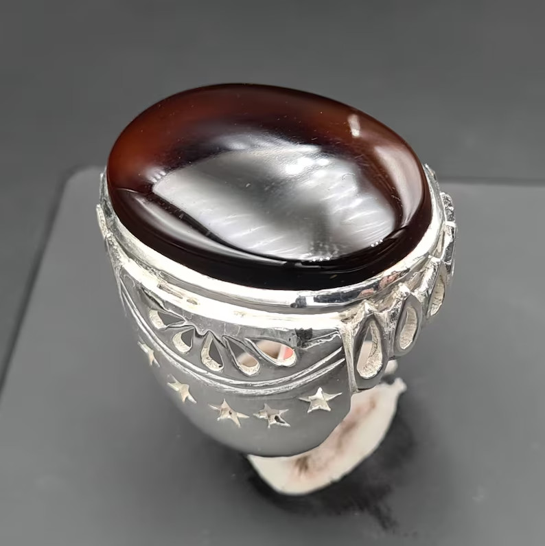 Yemeni Kabadi Aqeeq Ring | Shefat Al Abad Al Habshi Black Agate | Handmade