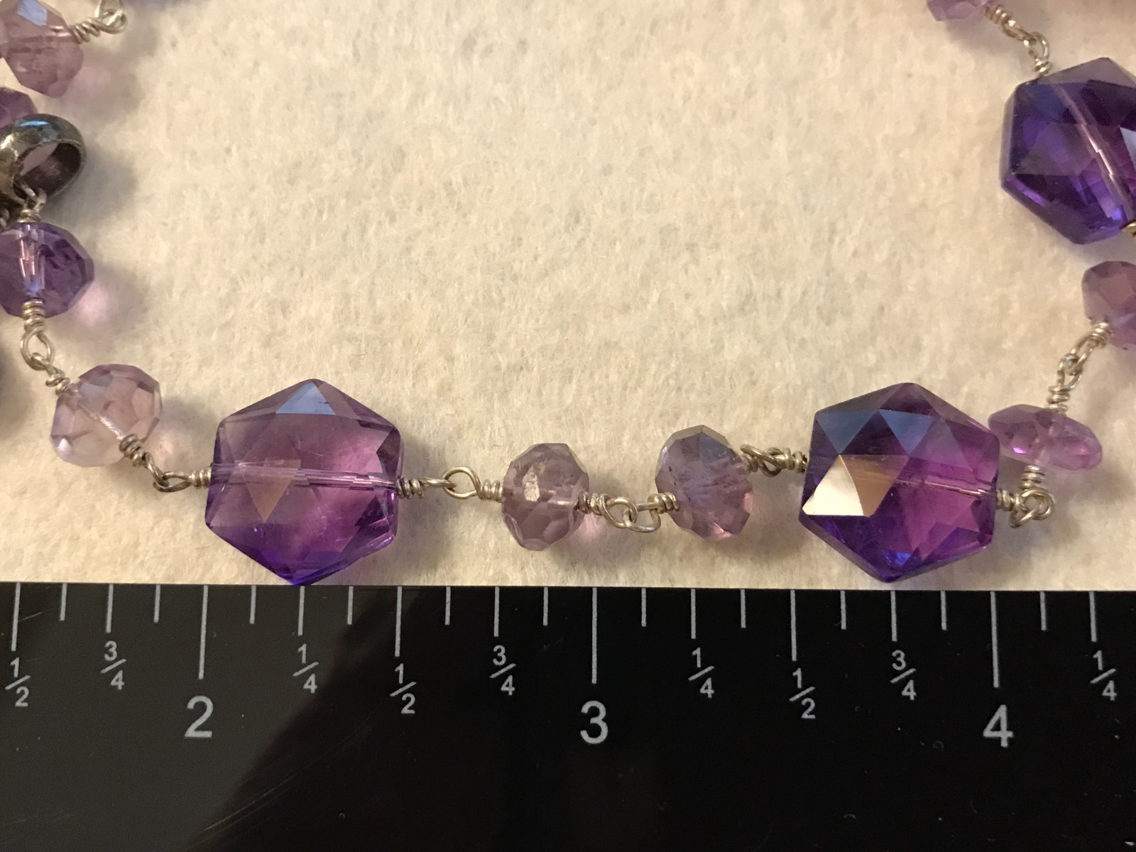 Vintage Faceted Amethyst Flower 16″ Sterling Silver Toggle Necklace Unknown Mark