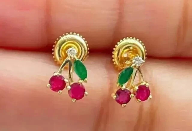 Lab Created 2Ct Round Cut Pink Ruby Chery Stud Earrings 14K Yellow Gold Plated