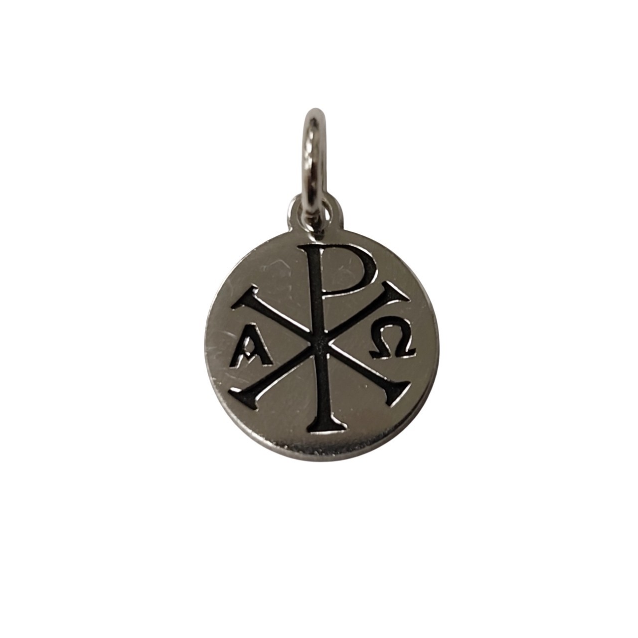 Sterling Silver Chi Rho Alpha Omega Pendant – 14mm Christian Symbol Stamped 925