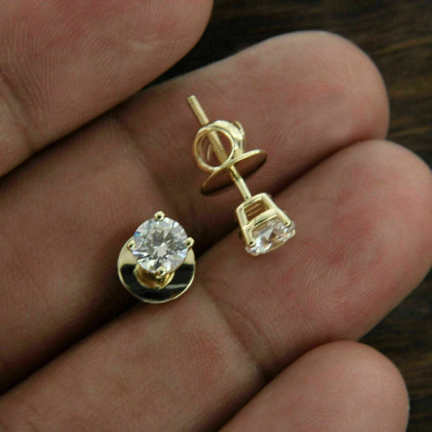 1Ct Round Cut Lab-Created Diamond Solitaire Stud Earrings 14K Yellow Gold Plated