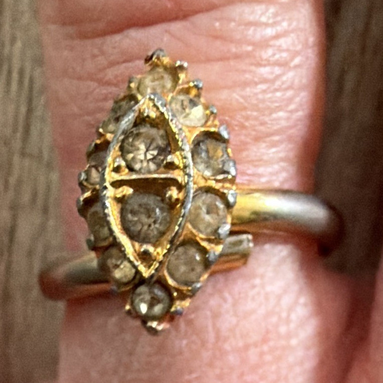 14K Two-Tone Gold Marquise White Diamond Ring Size 6.75, 2mm Band
