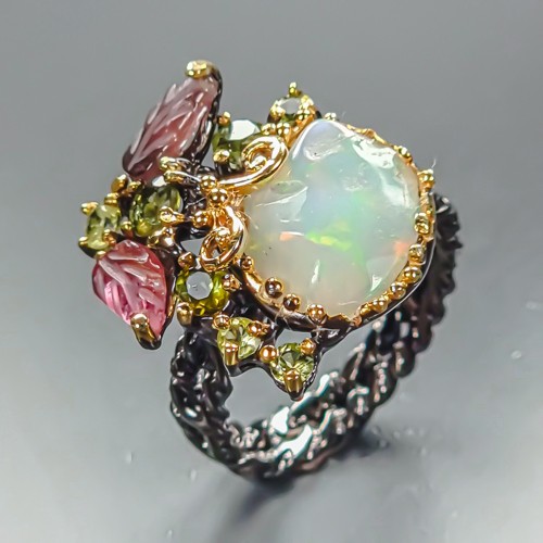 Excellent Unique Natural Opal Ring 925 Sterling Silver Size 7.5 /R471138