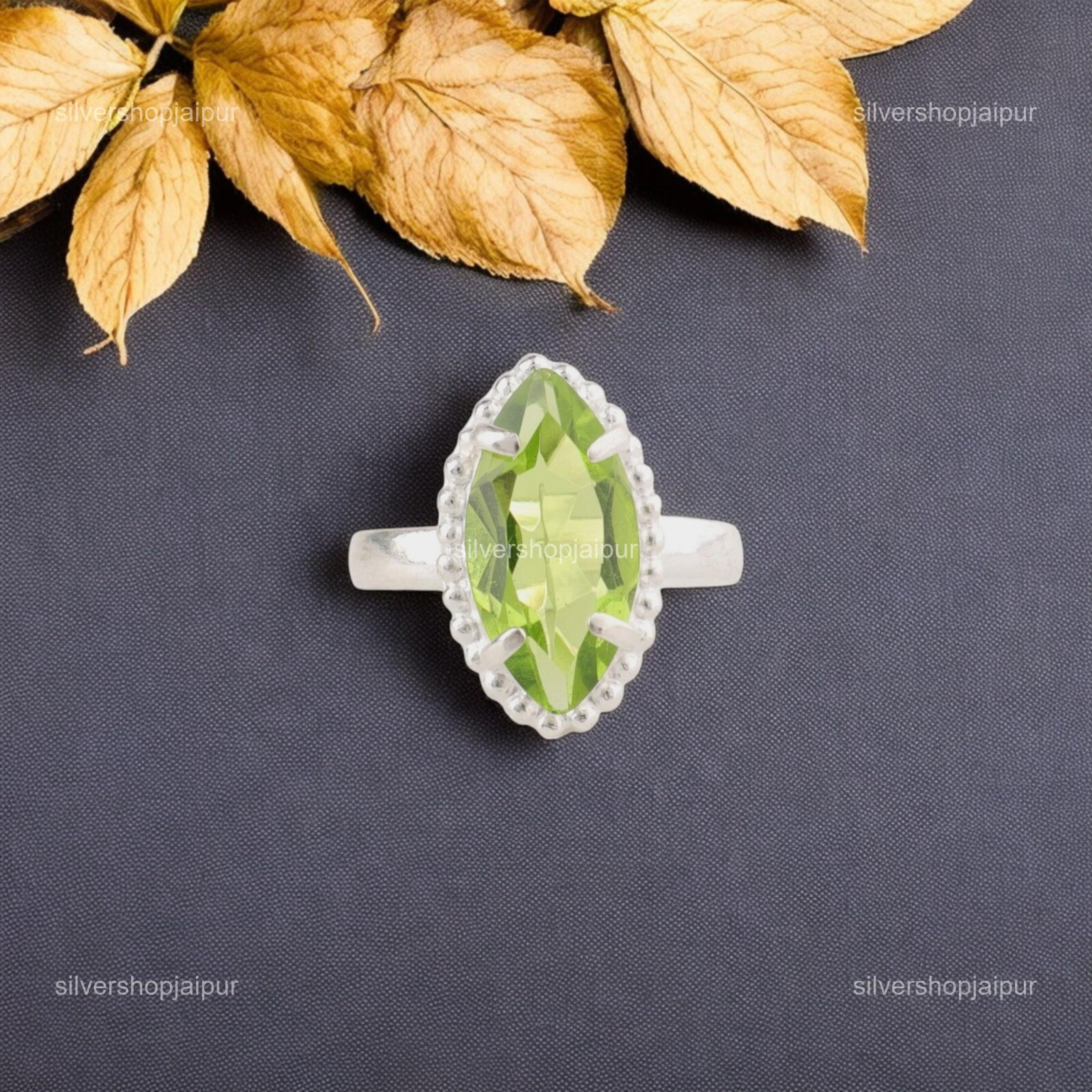 Natural Peridot Engagement Wedding Cocktail Ring Jewelry 925 Sterling Silver