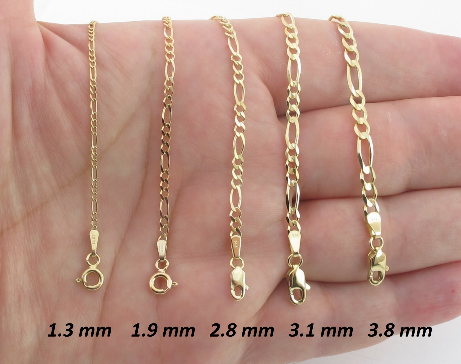 14k Solid Yellow Gold Figaro Chain 16″ 18″ 20″ 22″ 24″