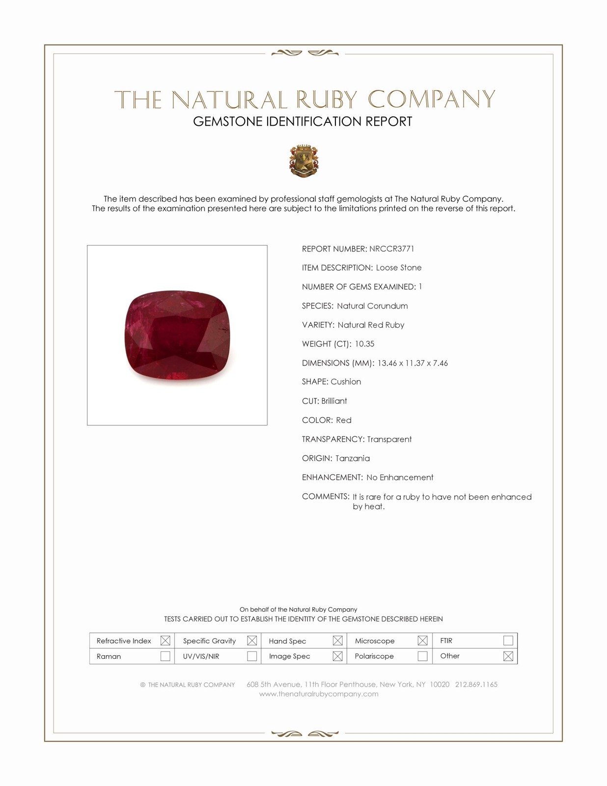 Tanzania Cushion Red Ruby 18K Yellow Gold Ring 10.35CT