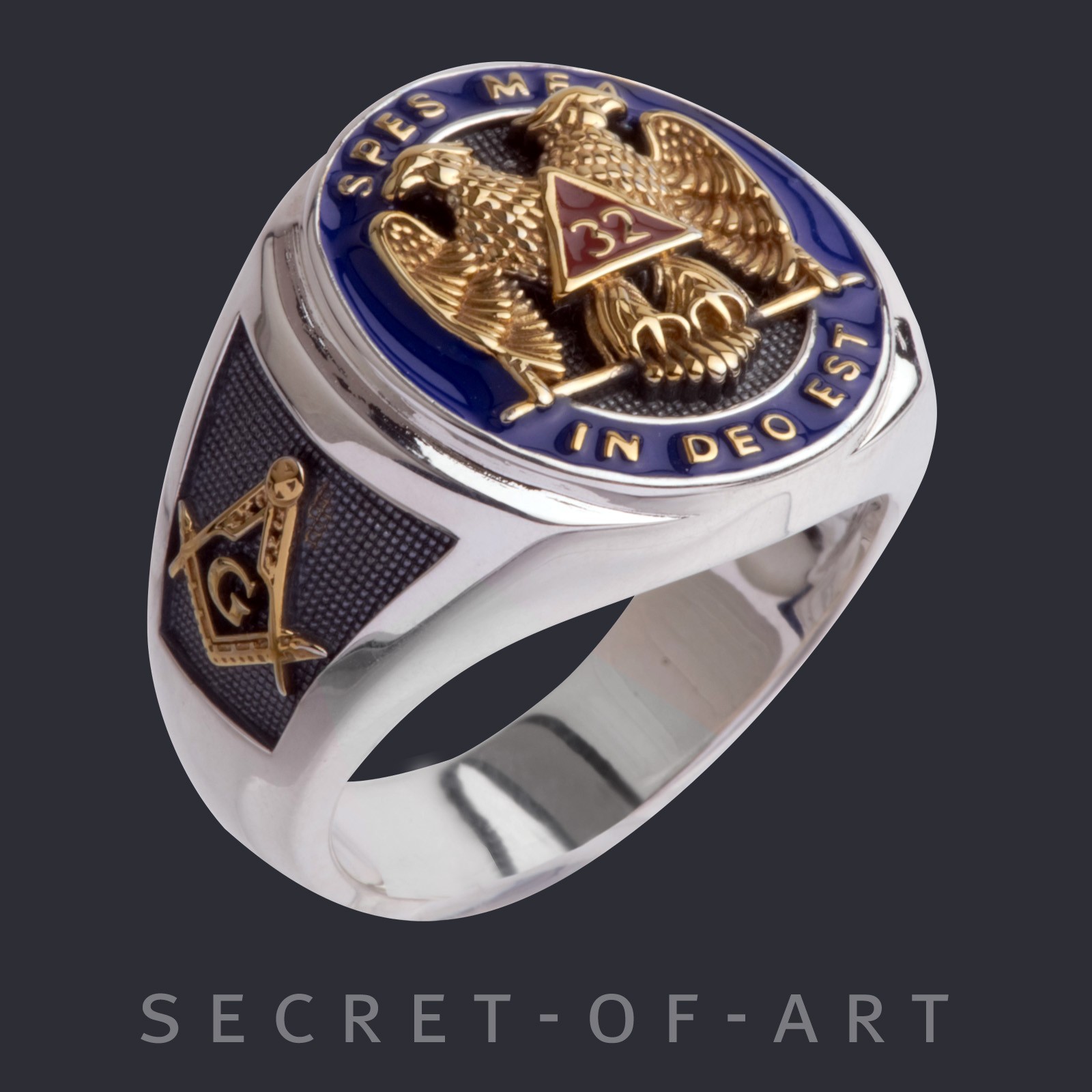 Masonic Ring AASR Scottsh Rite Eagle Silver 925 18K-Gold-Plated Parts Freemason