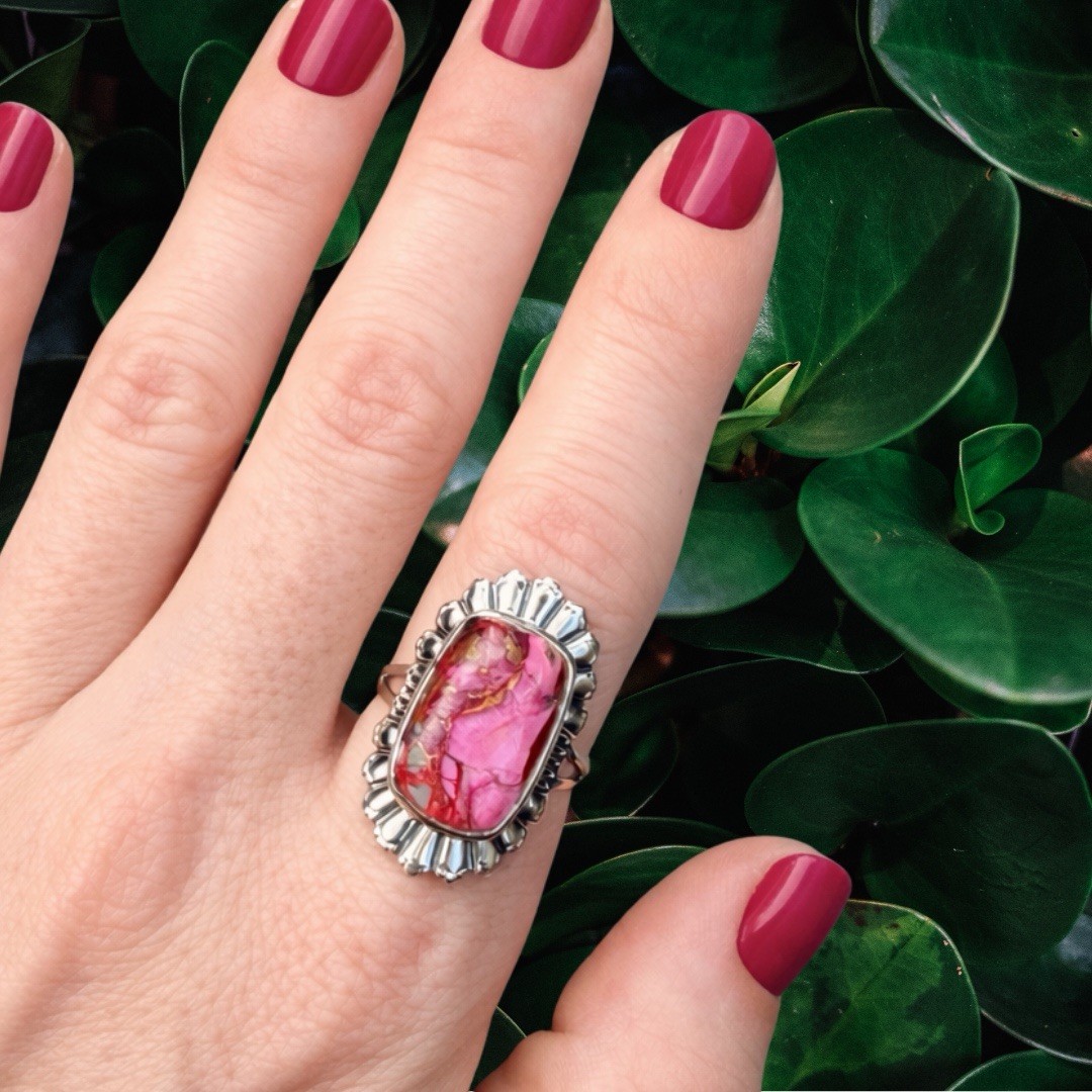 Sterling Silver 925 Pink & Red Rose Dahlia Statement Ring Size 7