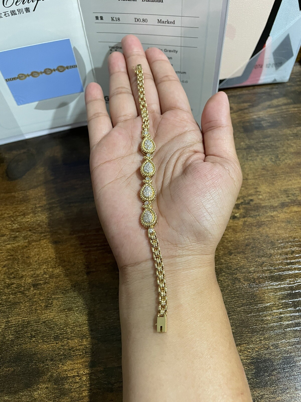 K18 18K Real Gold Japan Bracelet with Natural Diamonds with certificate