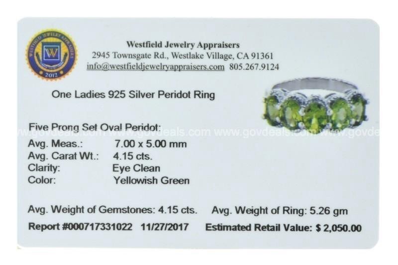 925 Silver Prong Set Oval Peridot Ring 4.15cts Yellowish Green Eye Clean