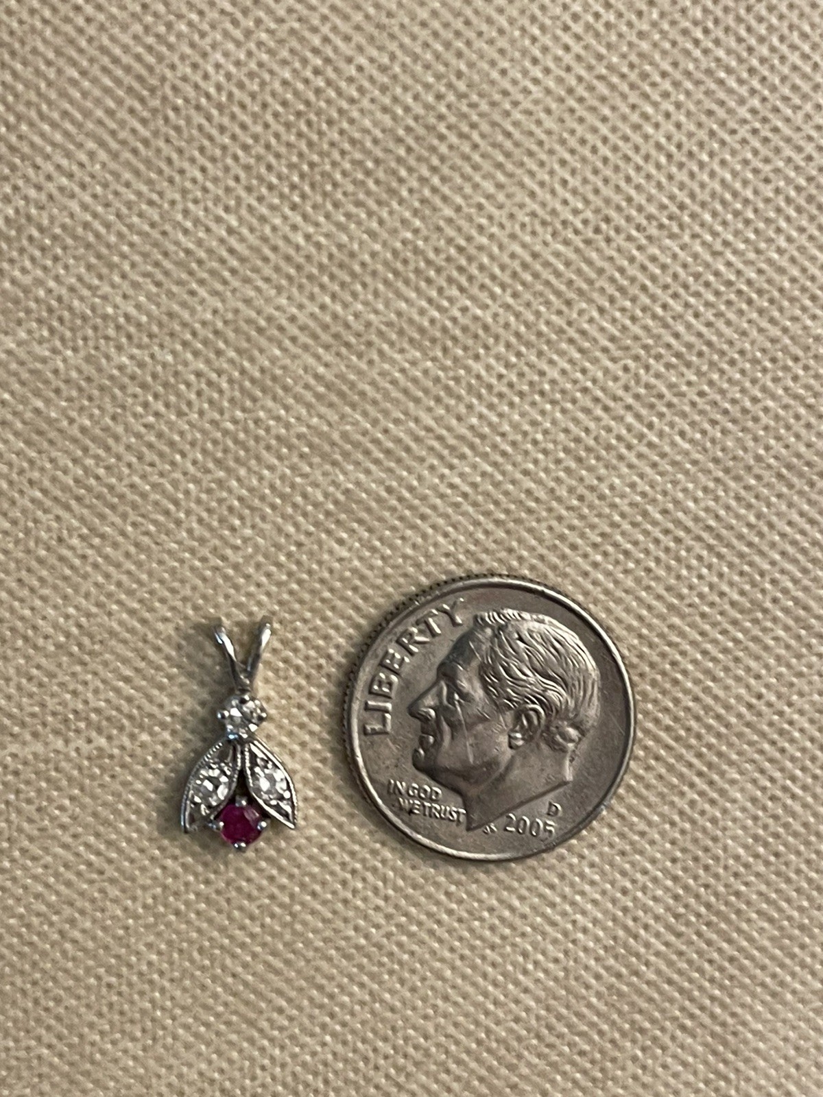 Vintage 14k White Gold Petite Ruby Diamond Pendant