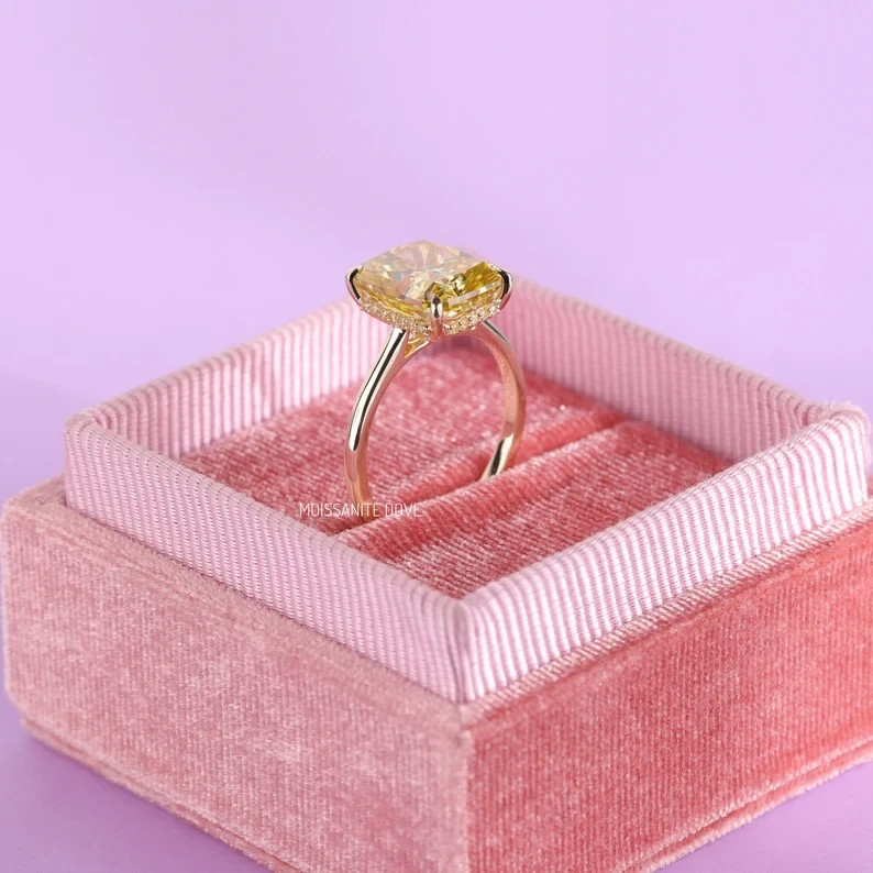 5.15 Ct Radiant Cut Yellow Sapphire & Diamond Wedding Ring 14K Rose Gold Size 8