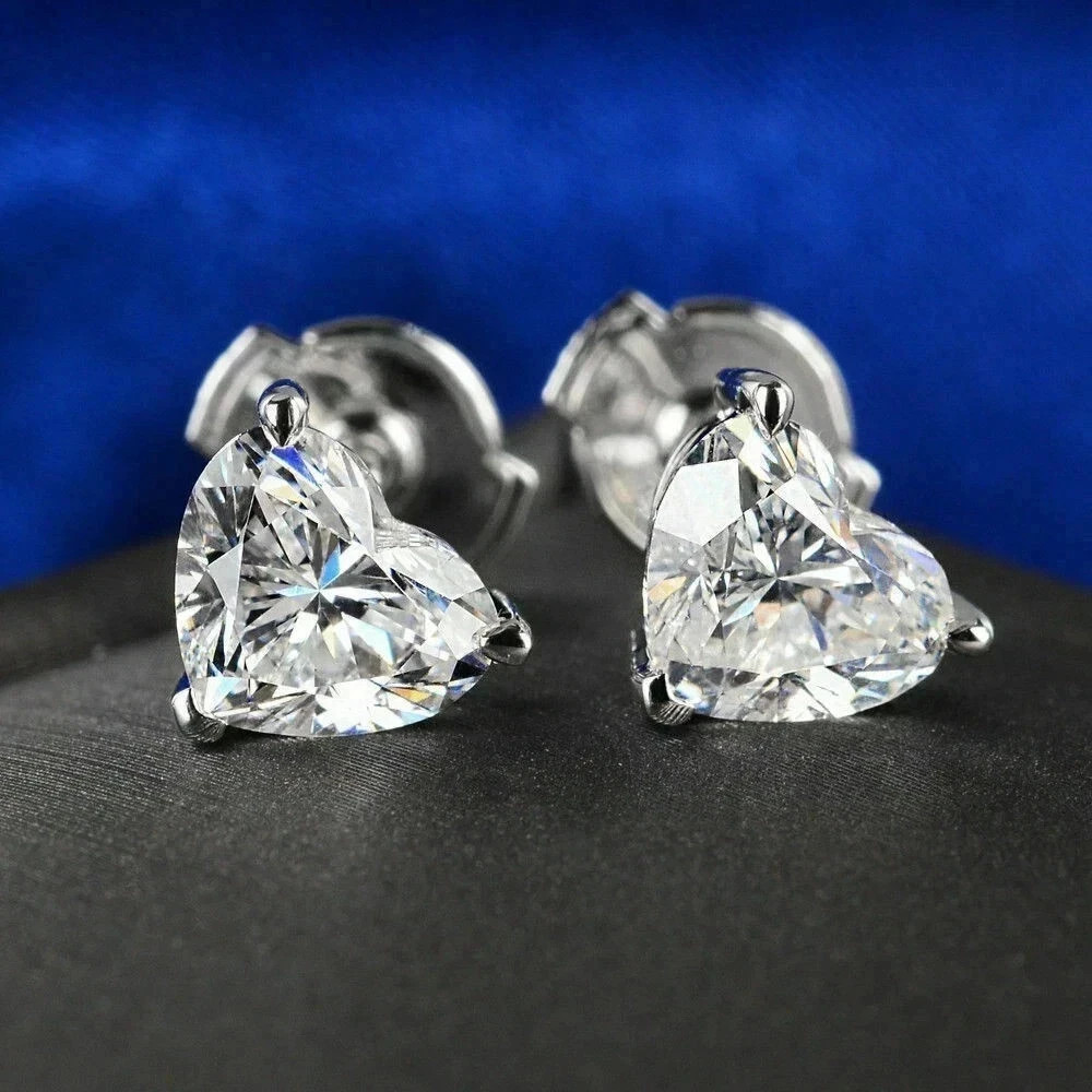 1.50 Ct Lab Created Diamond Heart Solitaire Stud Earrings 14K White Gold Plated