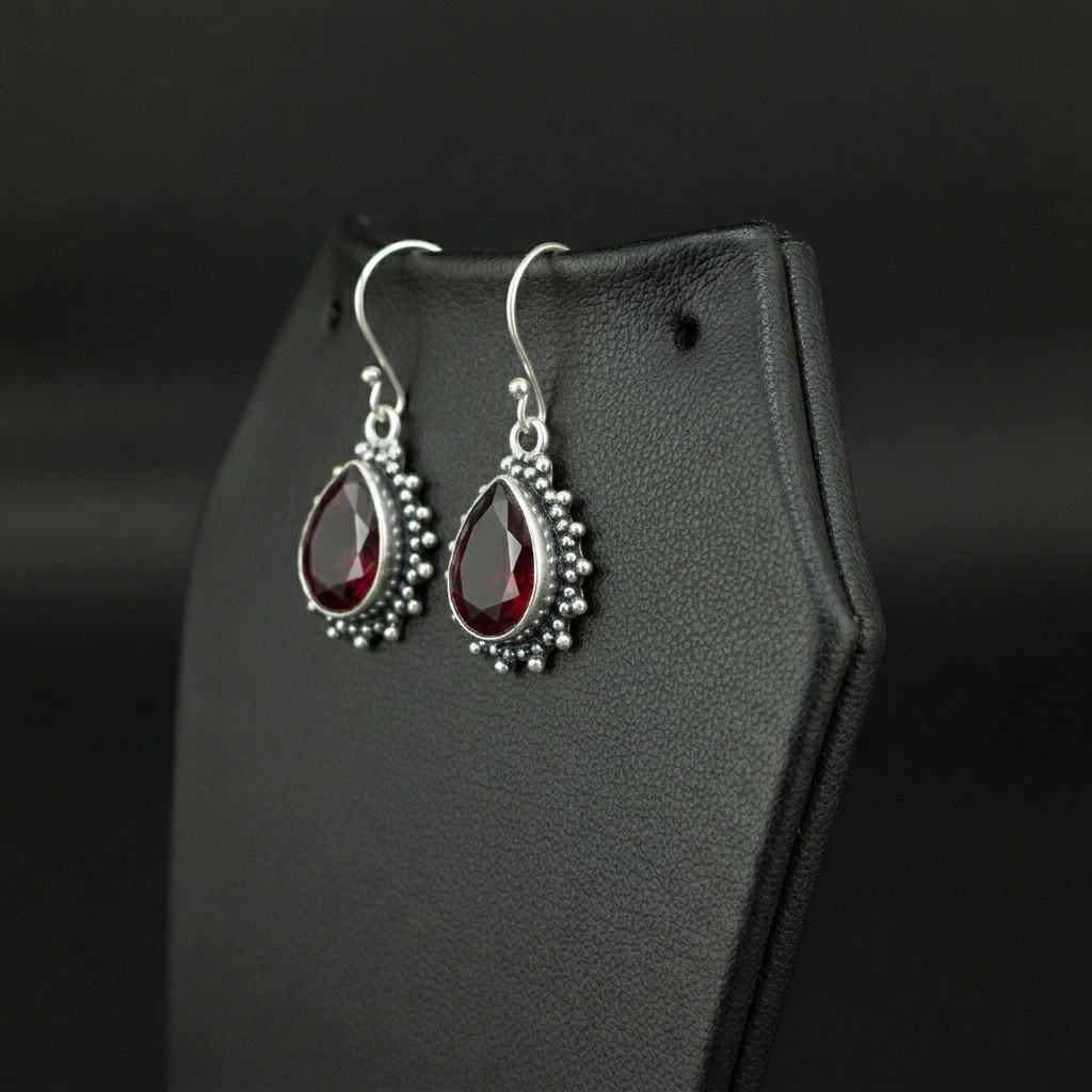 Garnet Gemstone 925 sterling silver Handmade Dangle Drop Earrings 1.50″