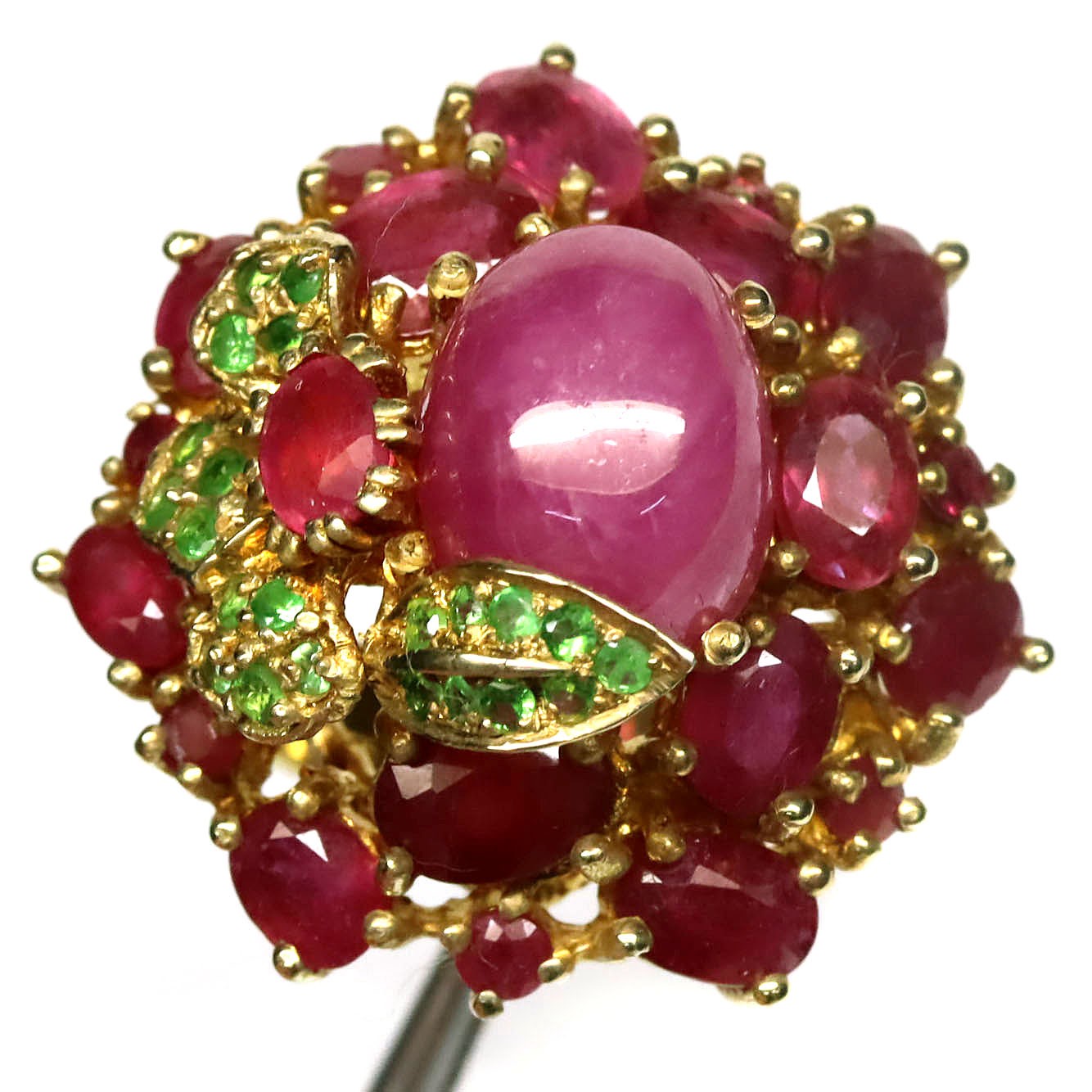 925 Sterling Silver Pink Red Ruby & Tsavorite Jewelry Ring Size 7.75