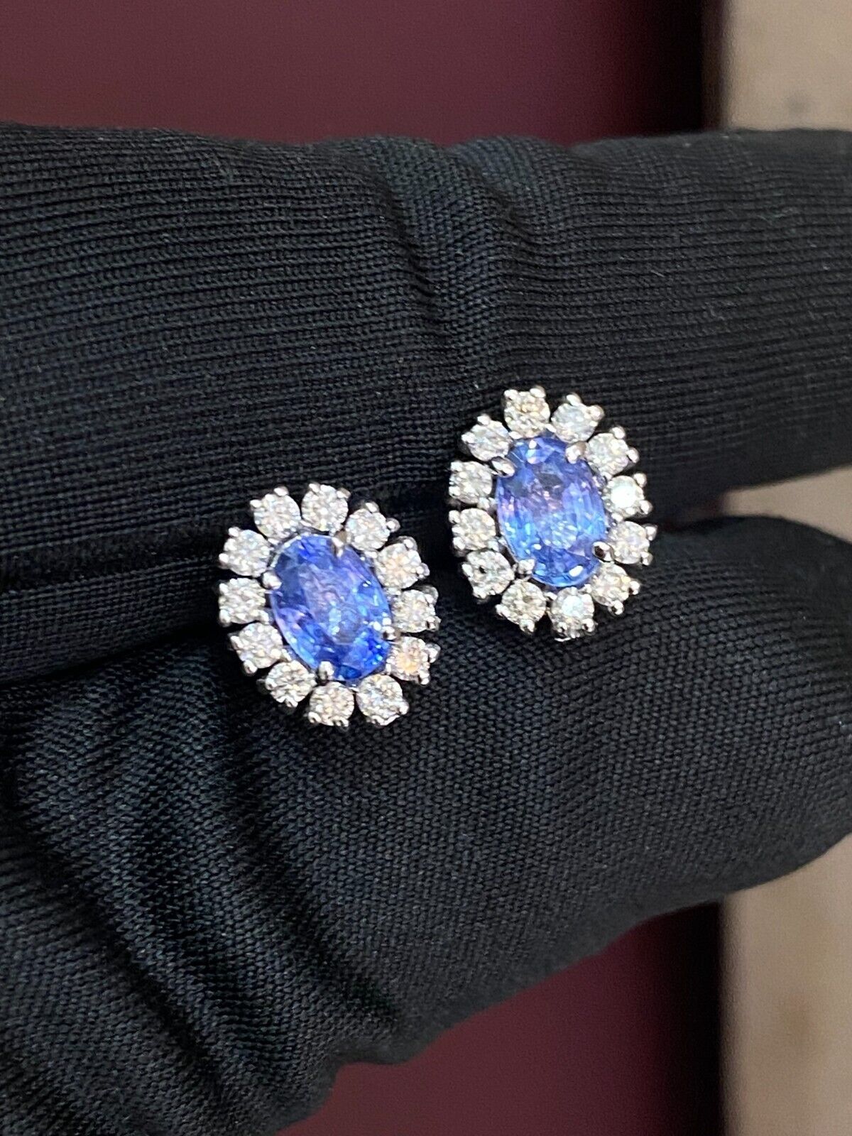 1.85 Cts Round Brilliant Cut Diamond Blue Sapphire Stud Earrings 14K White Gold