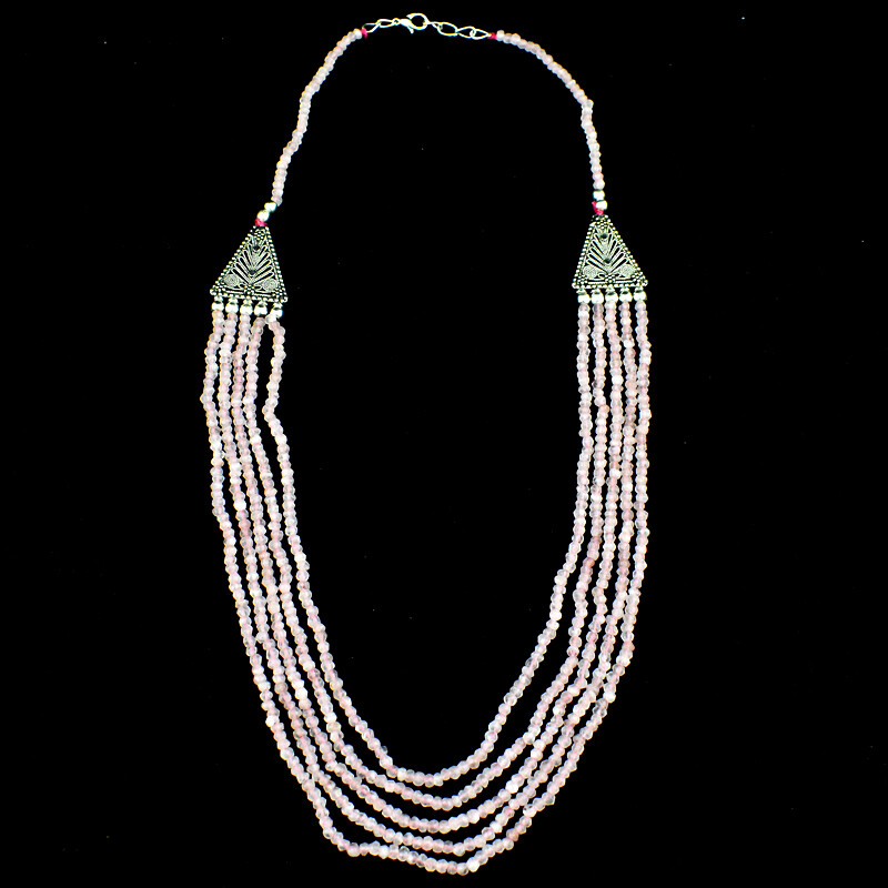 236.00 Cts Earth Mined Rose Quartz Round Shape Faceted Beads Necklace JK 18E283