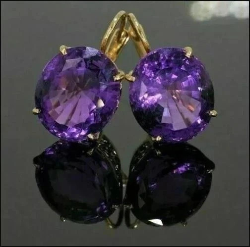 4 Ct Oval Cut Lab-Created Amethyst Drop Dangle Earrings 14K Yellow Gold Plated
