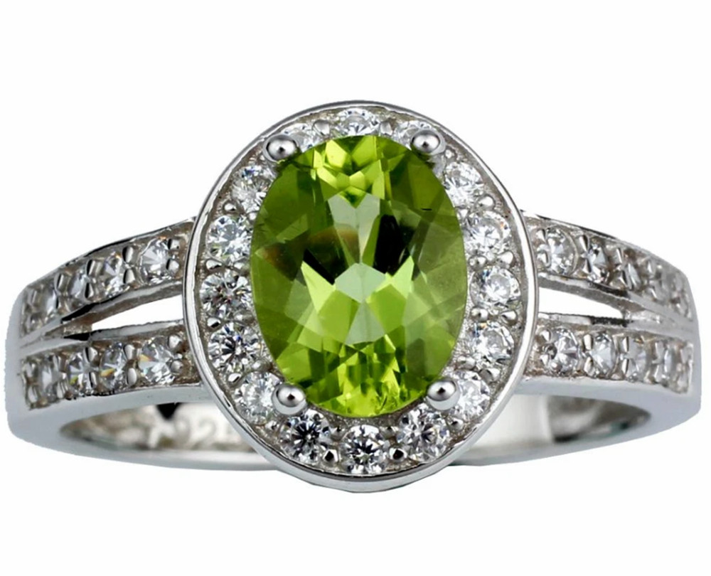 Natural Eye Clean Green Peridot Sterling Silver 925 Handmade Engagement Ring
