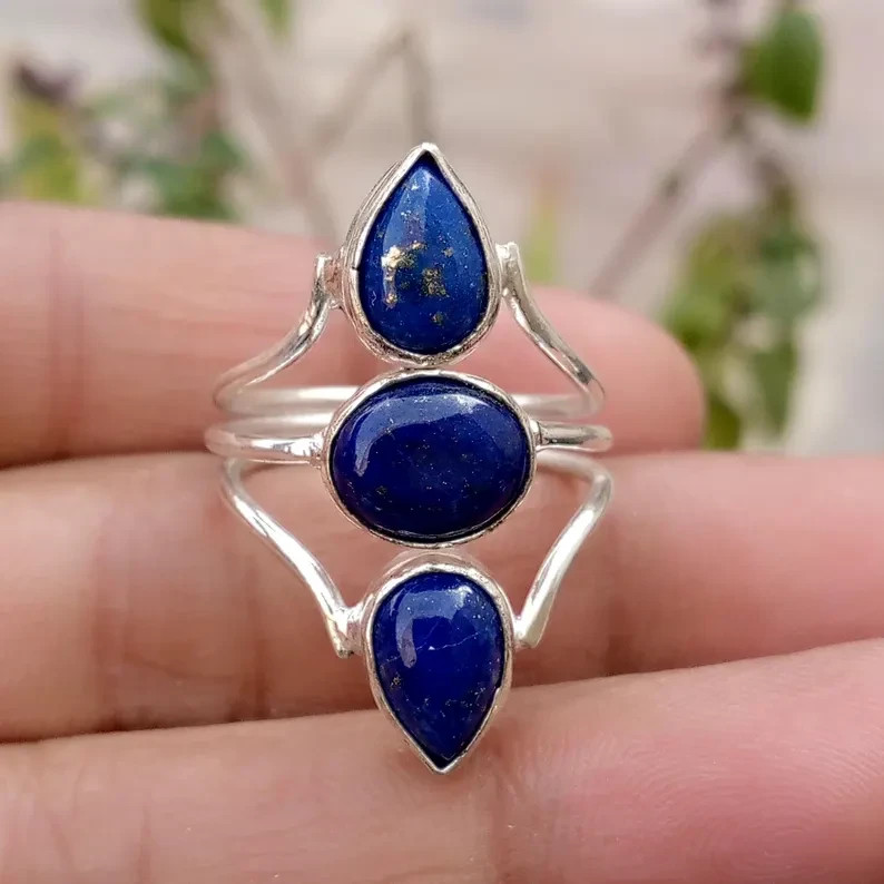 Lapis Lazuli 925 Sterling Silver Band & Statement Ring Handmade Ring All Size
