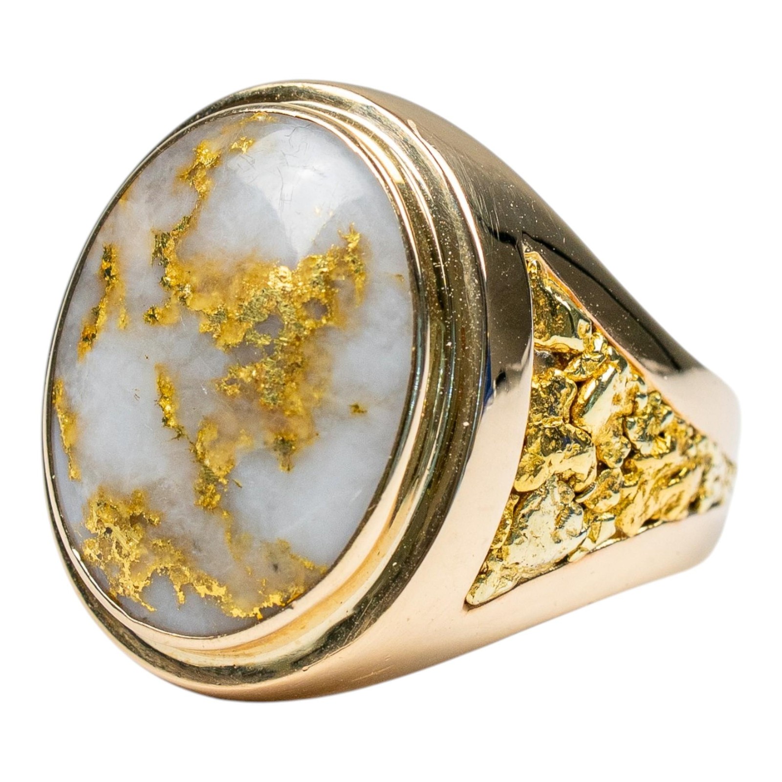 Estate Oval Gold Quartz «Orocal» Genuine 14K Gold Casting Statement Nugget Ring