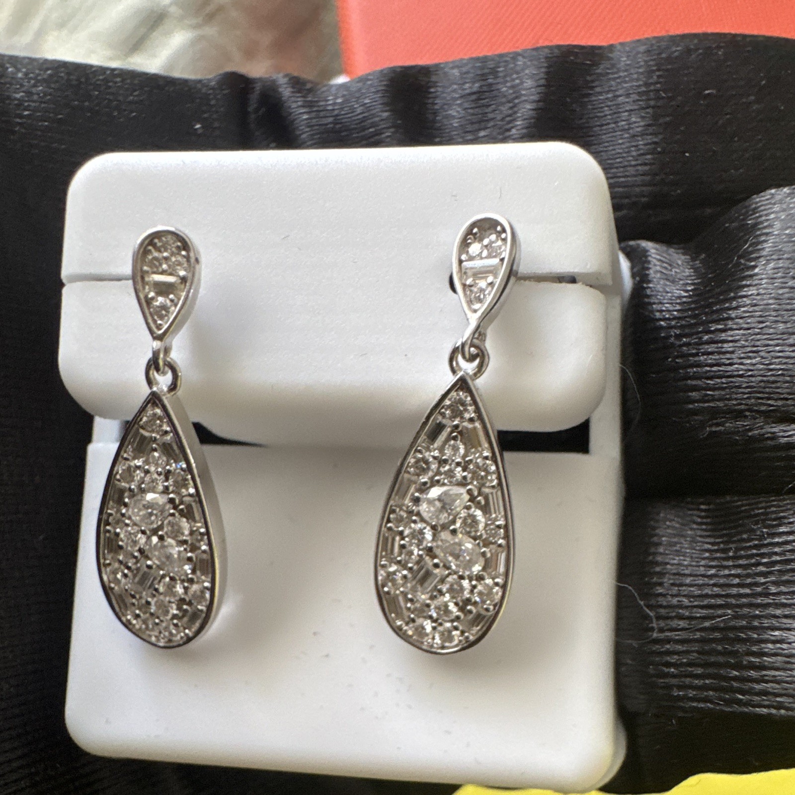 925 Sterling Silver 2.00 CTW Moissanite Teardrop Dangle Earrings Butterfly