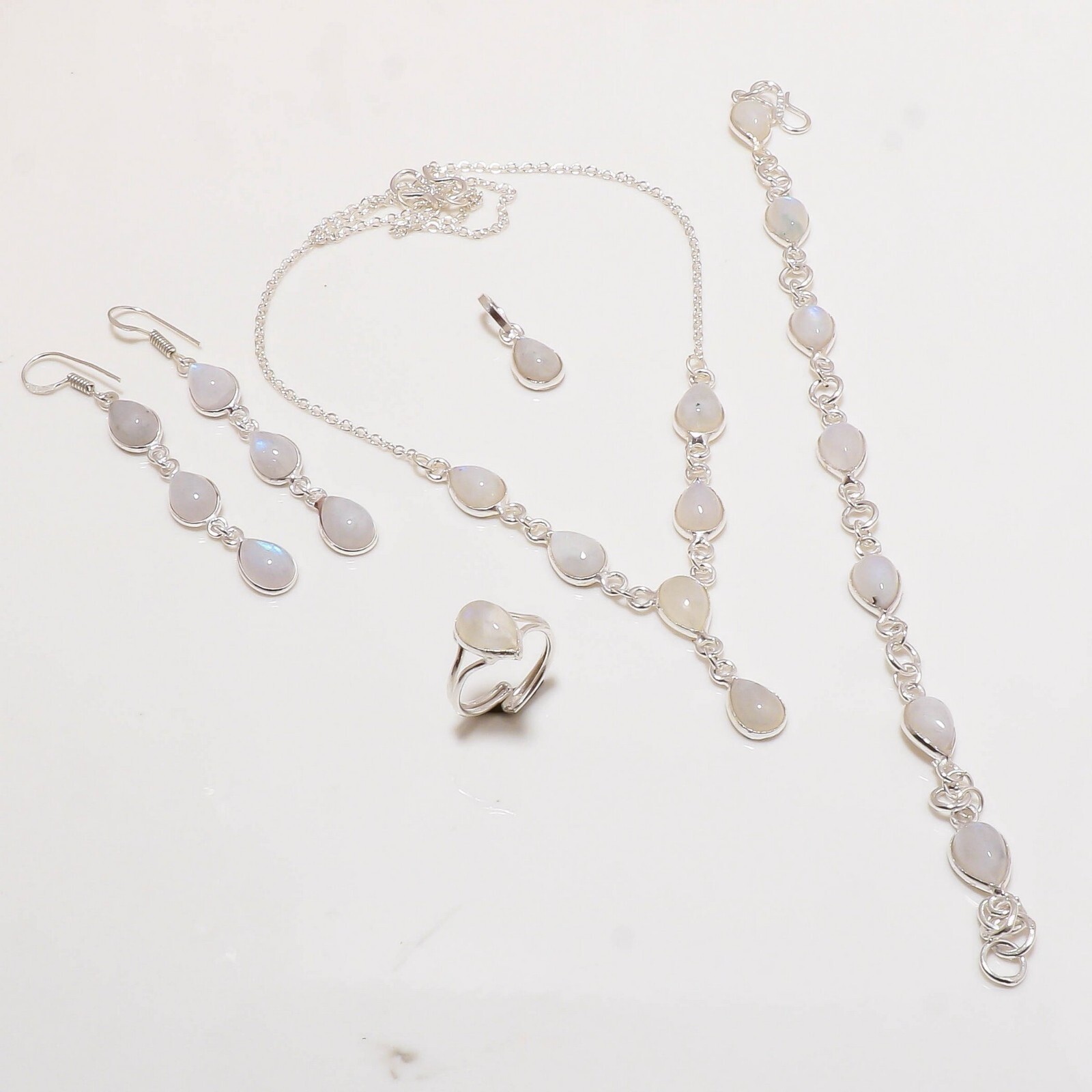 Rainbow Moonstone Gemstone 925 Silver Handmade Jewelry Set