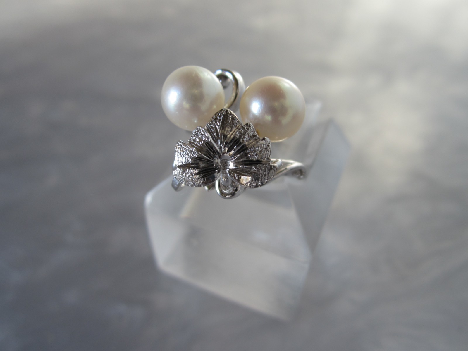 VINTAGE ORIGINAL MIKIMOTO AKOYA PEARL DIAMOND CUT SOLID STERLING SILVER RING