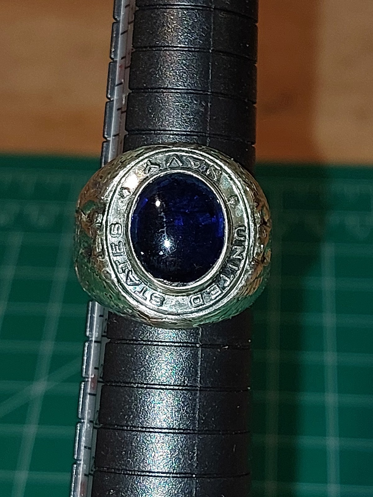 Sterling Silver United States Navy Ring Blue Stone Size 9 USN Vintage